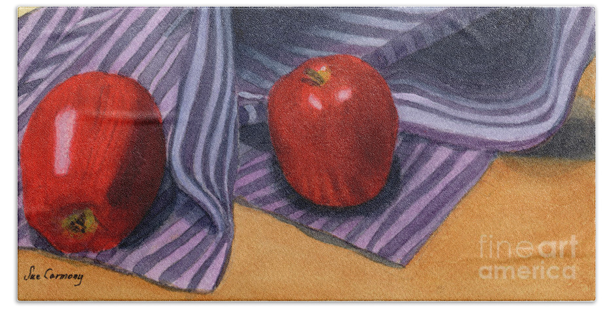 Apples Hand Towel featuring the painting Fresh Apples by Sue Carmony