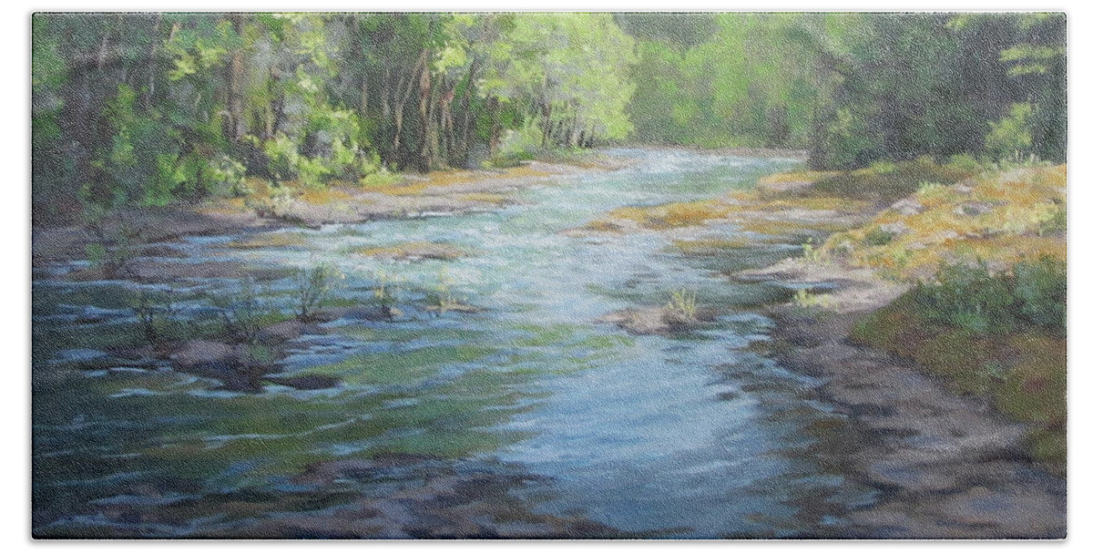 River Bath Towel featuring the painting Fresh Greens by Karen Ilari