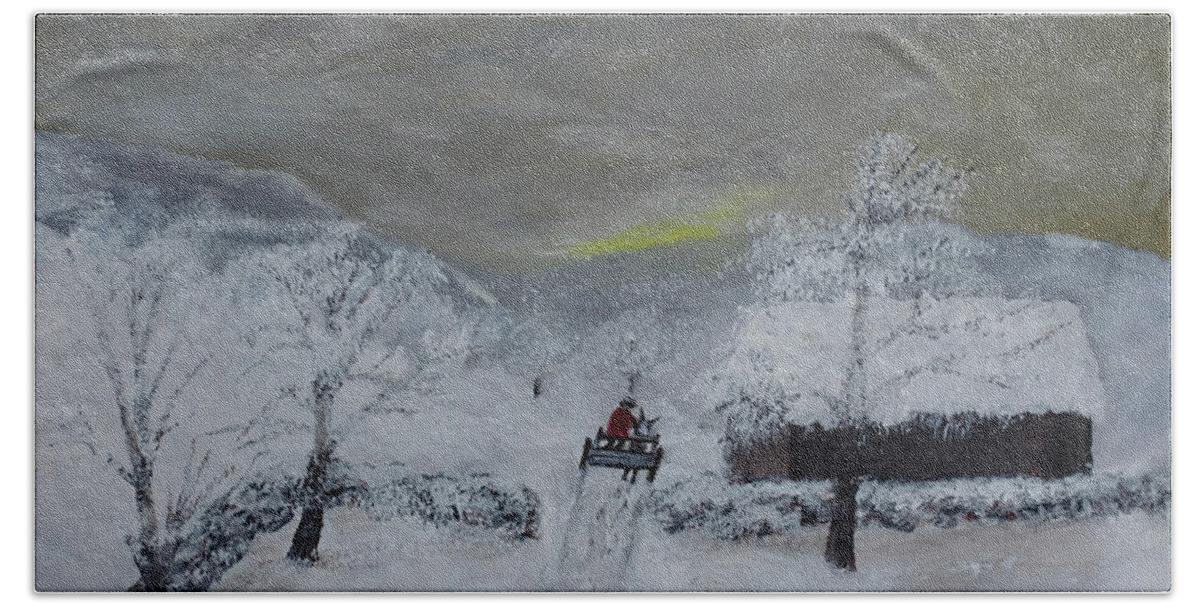 Snow Bath Towel featuring the painting Fresh Snow by Dick Bourgault