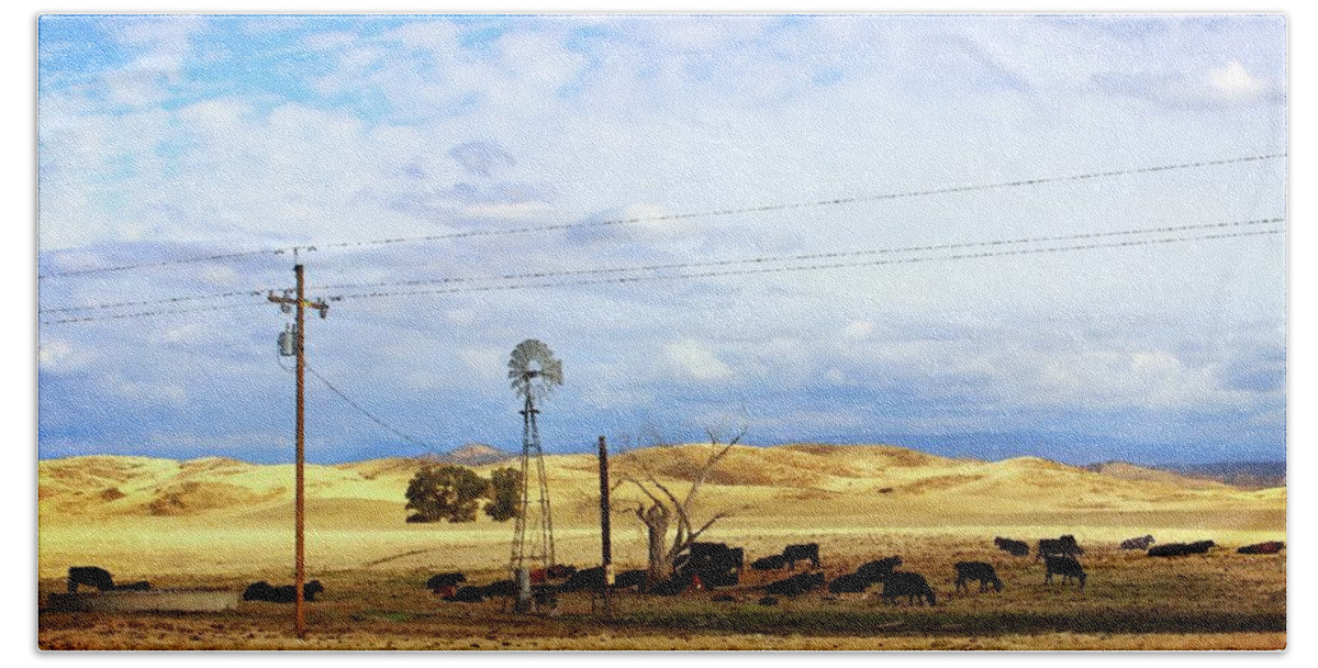 Cows Hand Towel featuring the photograph Fresno County Pastoral by Timothy Bulone