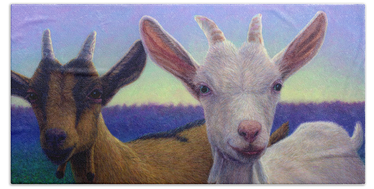 Goats Hand Towel featuring the painting Friends by James W Johnson