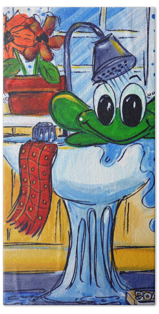 Whimsical Bath Towel featuring the painting Frog Bath by Terri Einer