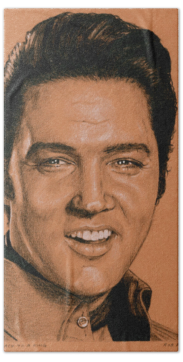 Elvis Bath Towel featuring the drawing From a Jack to a King by Rob De Vries