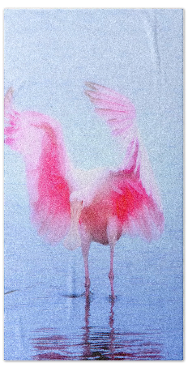 Roseate Spoonbill Bath Towel featuring the photograph From the Heavens by Mark Andrew Thomas