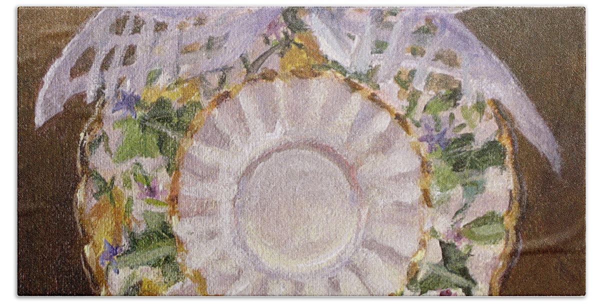 Charming English Saucer Hand Towel featuring the painting From the Queens Table by L Diane Johnson