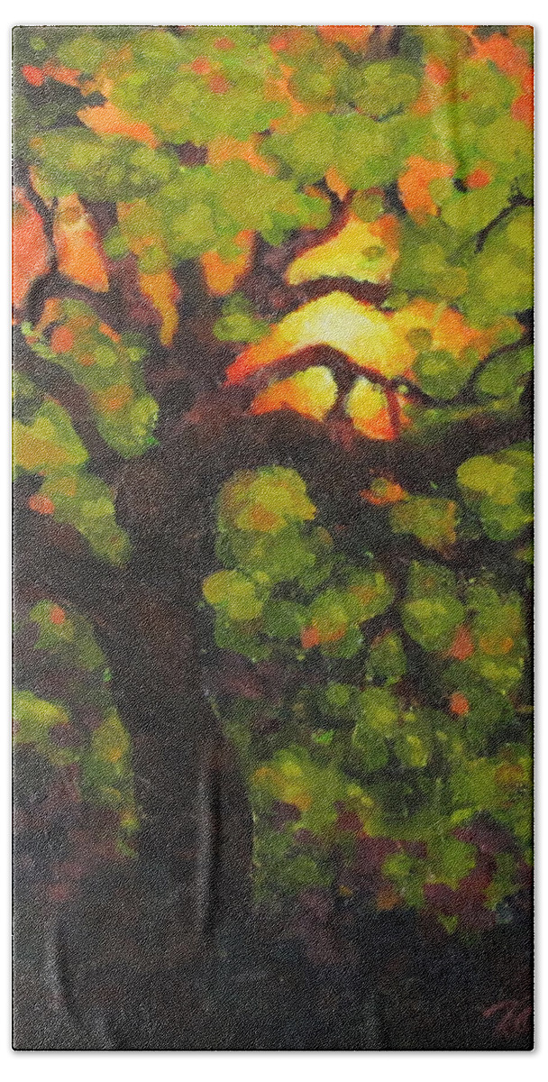 Tree Bath Towel featuring the painting From Within by Karen Ilari