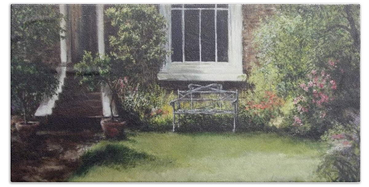 Impressionist Bath Towel featuring the painting Front Garden Trafalgar Rd London by Lizzy Forrester