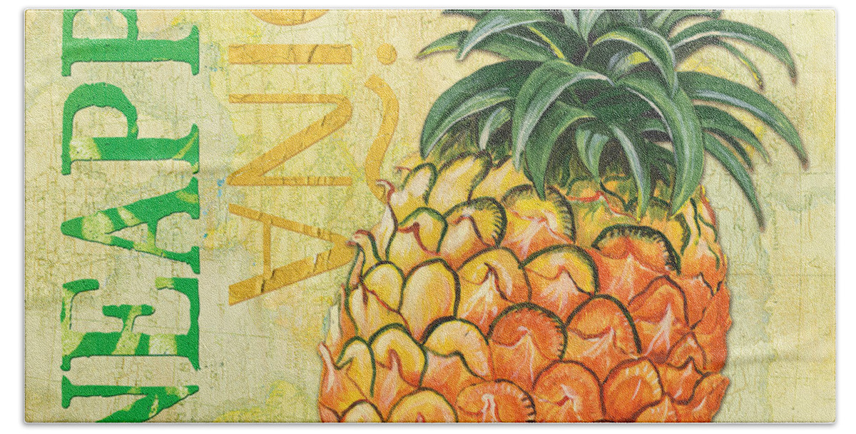 Lemon Bath Towel featuring the painting Froyo Pineapple by Debbie DeWitt