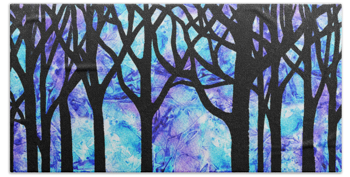 Frozen Forest Hand Towel featuring the painting Frozen Forest by Irina Sztukowski