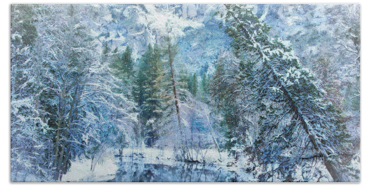 Landscape Hand Towel featuring the photograph Frozen in Blue by Susan Eileen Evans
