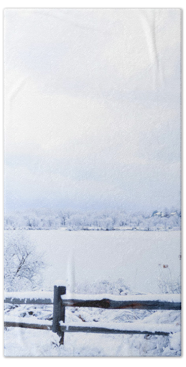 Arvada Bath Towel featuring the photograph Frozen Lake by MKD Lincoln