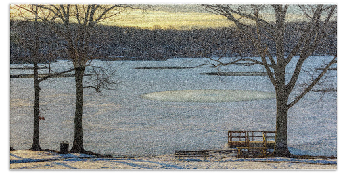 Oil Paint Filter Hand Towel featuring the photograph Frozen Lake Of CDs Oil Paint Version by Angelo Marcialis