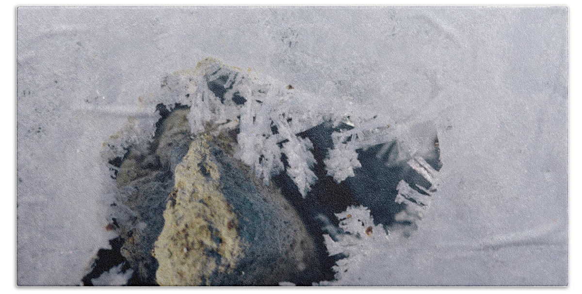 Rock Hand Towel featuring the photograph Frozen Rock by Amber Flowers