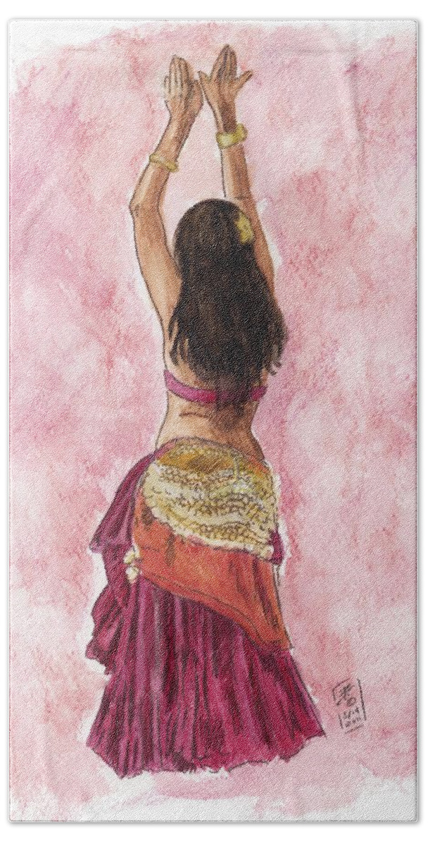 Bellydance Bath Towel featuring the painting Fuchsia by Brandy Woods