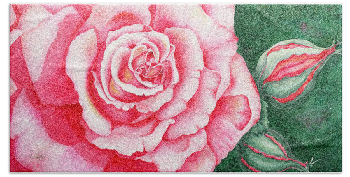 Rose Bath Towel featuring the painting Full Bloom by Lori Taylor