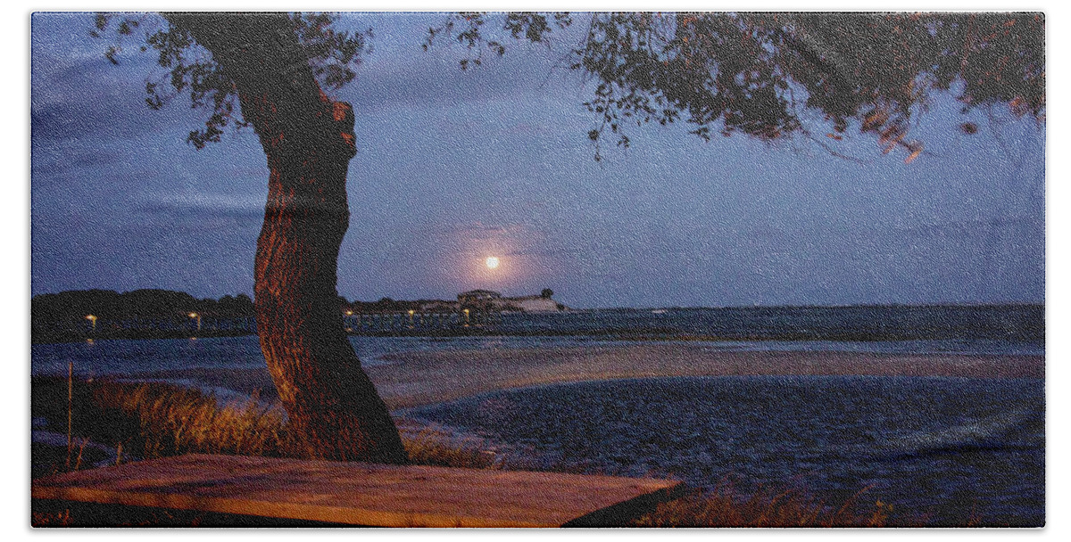  Bath Towel featuring the photograph Full Moon at inlet Watch by Phil Mancuso