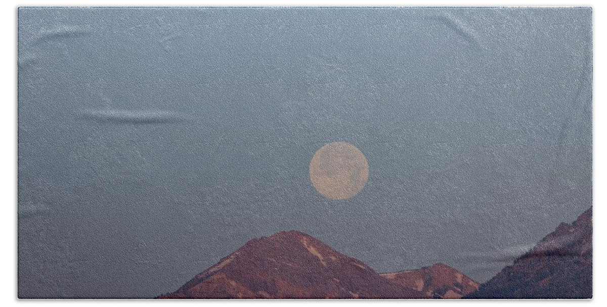 Photosbymch Hand Towel featuring the photograph Full Moon over the Tetons by M C Hood