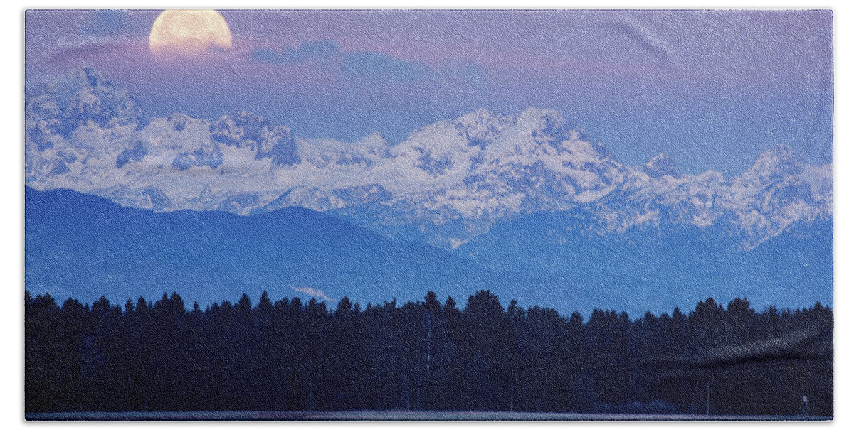 Full Bath Towel featuring the photograph Full Moon setting over the Julian Alps by Ian Middleton