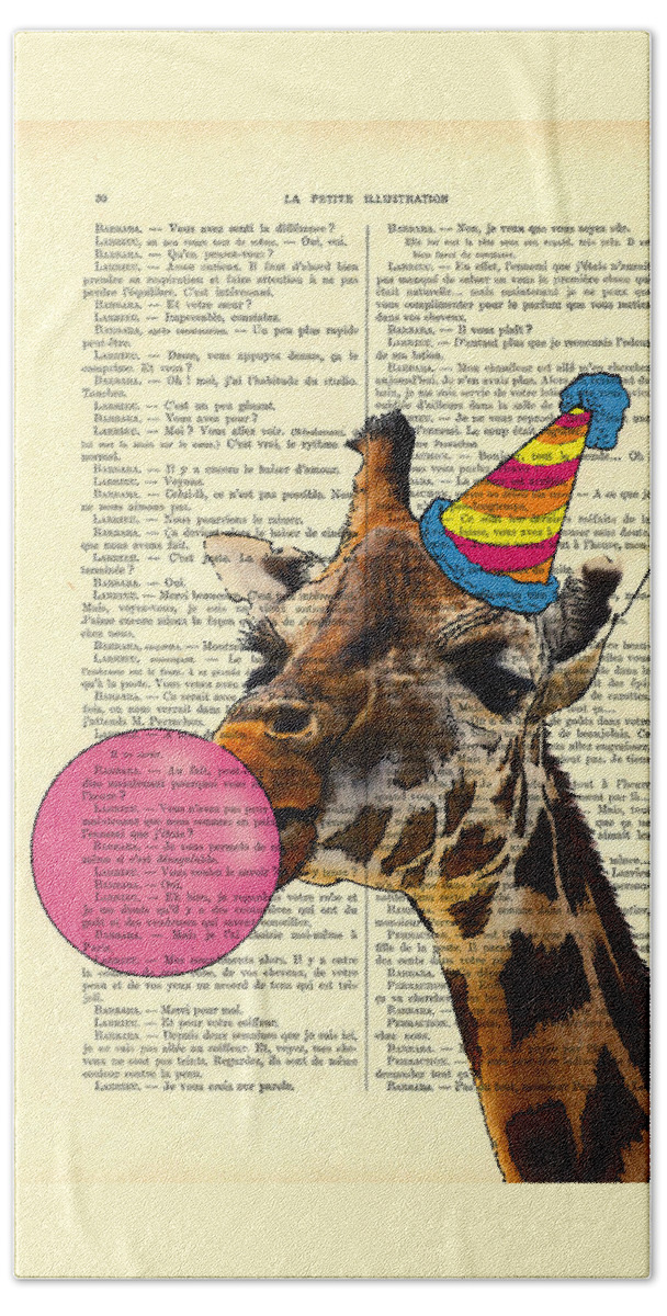 Funny giraffe, dictionary art Bath Towel by Madame Memento - Pixels