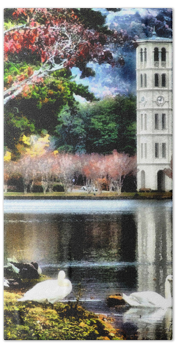 Watercolor Hand Towel featuring the painting Furman University Bell Tower by Lynne Jenkins