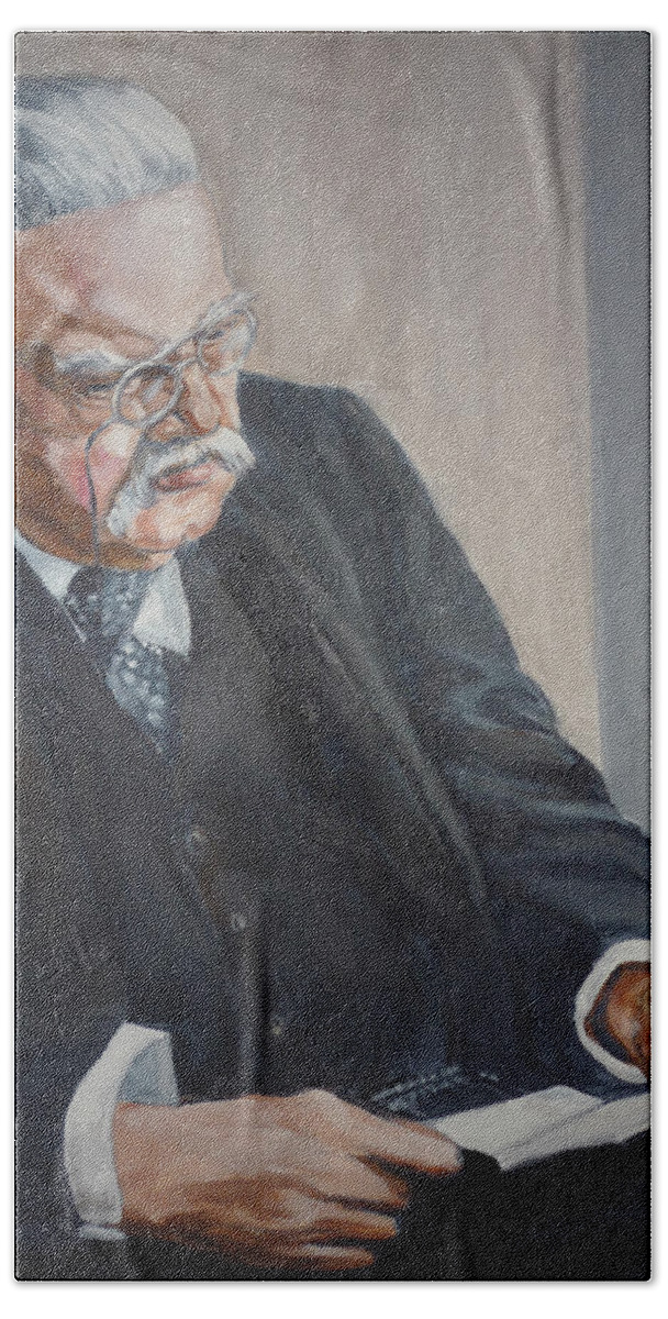 Chesterton Author Catholic Bath Towel featuring the painting G K Chesterton by Bryan Bustard