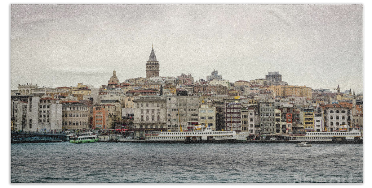 Skyline Bath Towel featuring the photograph Galata Tower, Istanbul by Perry Rodriguez