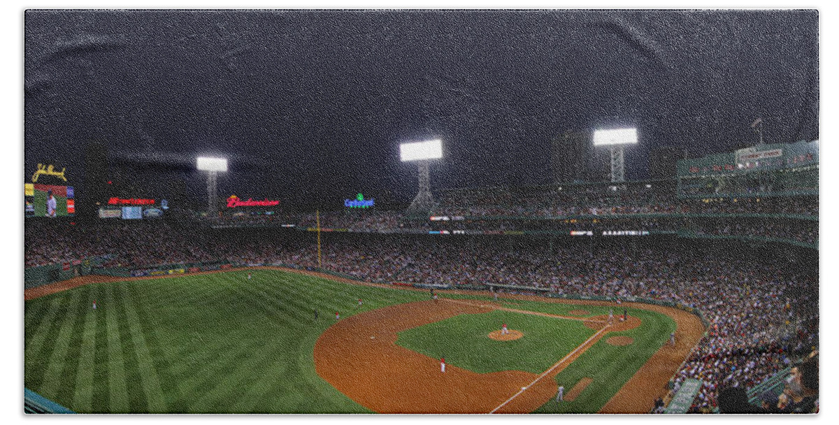 Red Sox Bath Towel featuring the photograph Game Night Boston Fenway Park by Juergen Roth