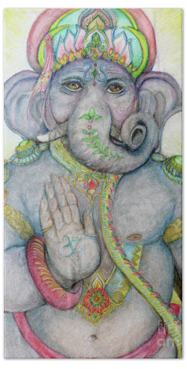 Ganesha Hand Towel featuring the painting Ganesha by Jo Thomas Blaine