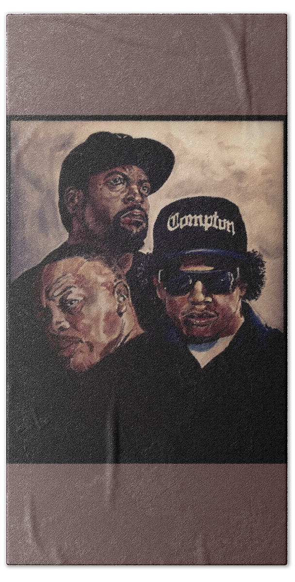 Portrait Bath Towel featuring the painting Gangsta Trinity by Joel Tesch