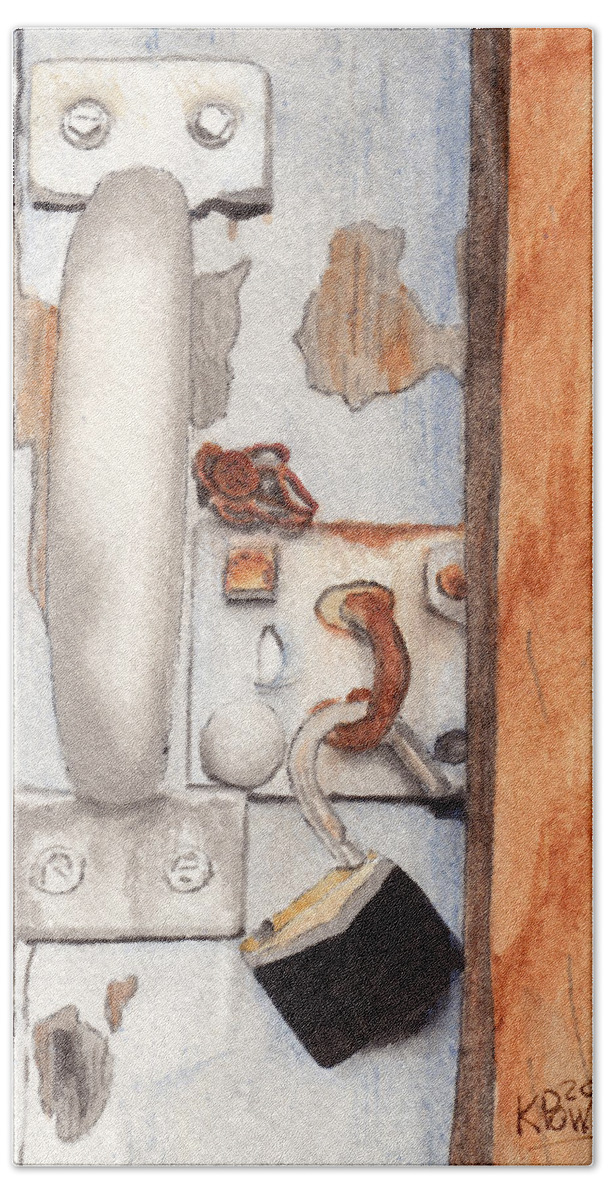 Lock Bath Towel featuring the painting Garage Lock Number Three by Ken Powers