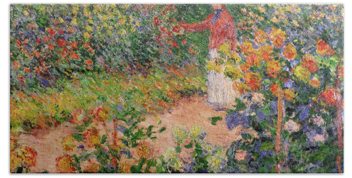 Garden At Giverny Bath Sheet featuring the painting Garden at Giverny by Claude Monet