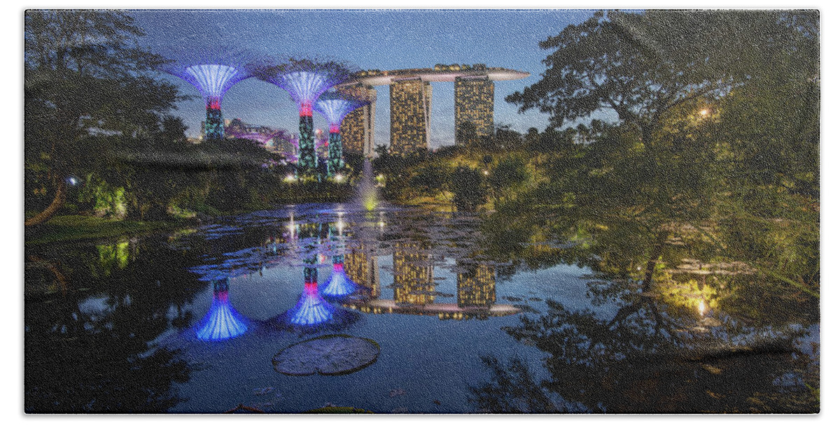 City Hand Towel featuring the photograph Garden by the Bay, Singapore by Pradeep Raja Prints