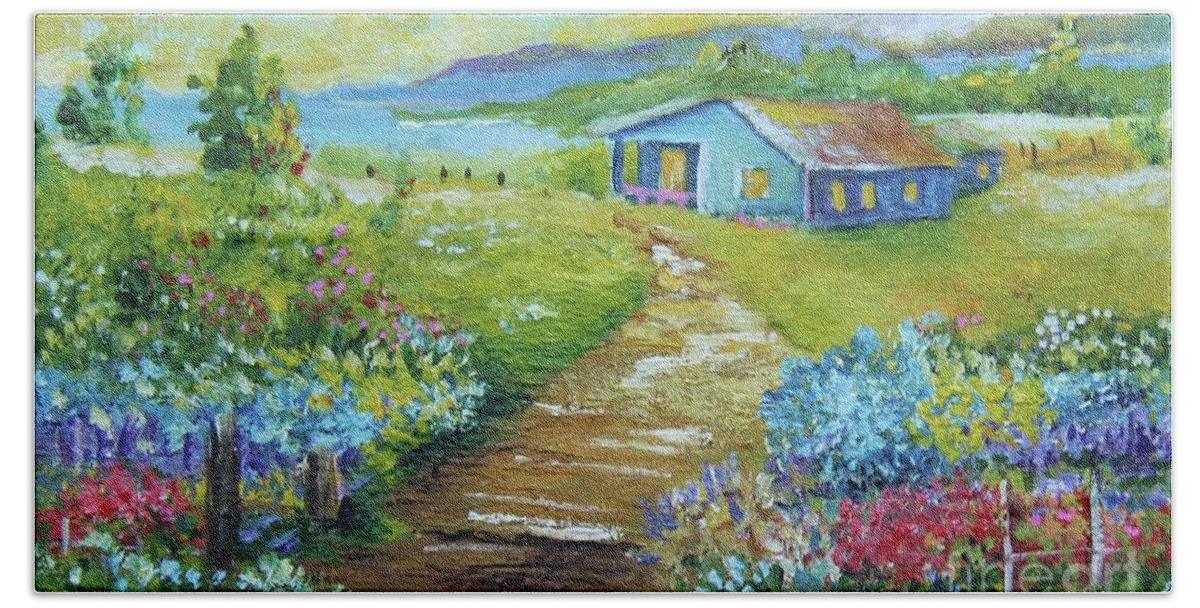 Alicia Maury Prints Bath Towel featuring the painting Garden Country House by Alicia Maury