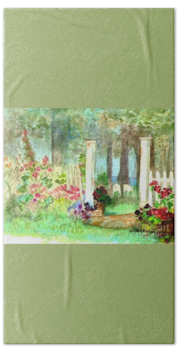 Garden Hand Towel featuring the painting Garden Gate by Deb Stroh-Larson