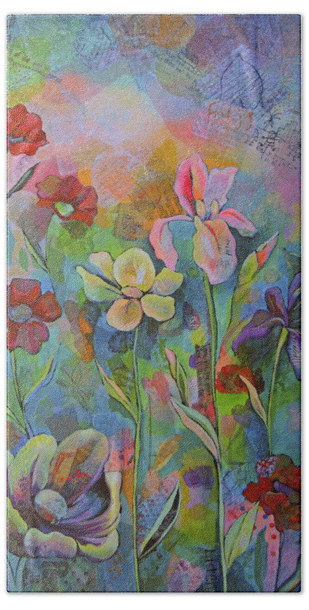 Garden Bath Sheet featuring the painting Garden of Intention - Triptych Center Panel by Shadia Derbyshire