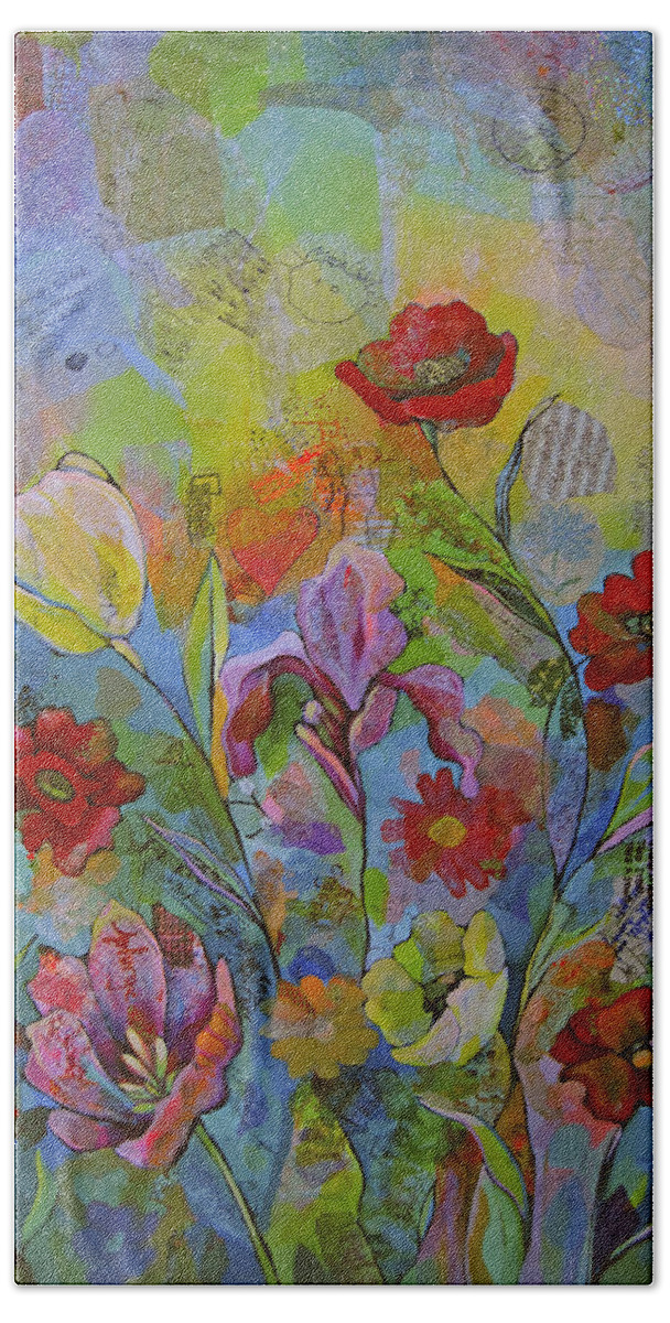 Garden Hand Towel featuring the painting Garden of Intention - Triptych Right Panel by Shadia Derbyshire