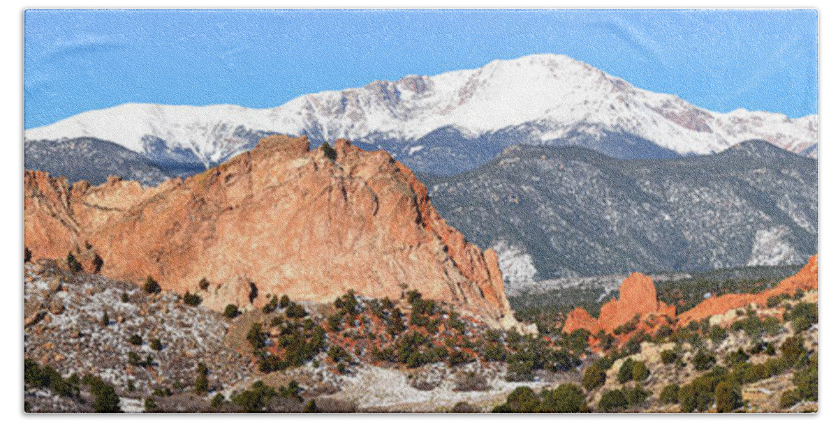 Garden Of The Gods Bath Towel featuring the photograph Garden Of The Gods Panorama by Adam Jewell