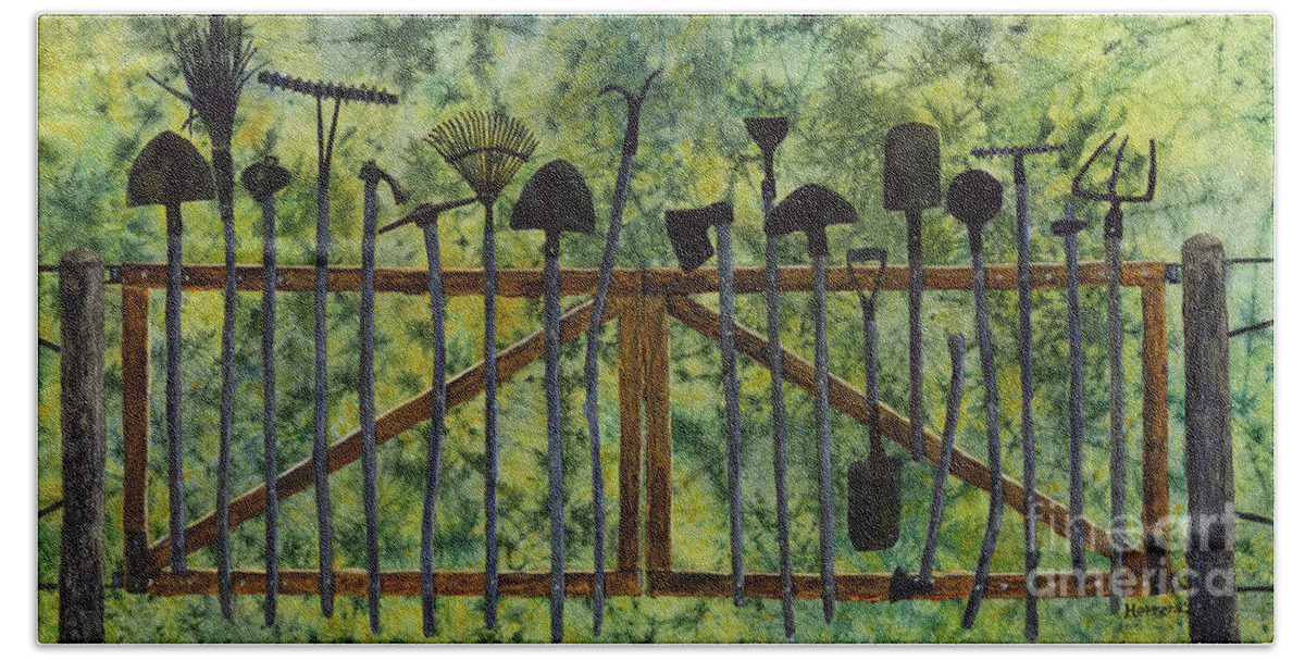 Tools Hand Towel featuring the painting Garden Tools by Hailey E Herrera