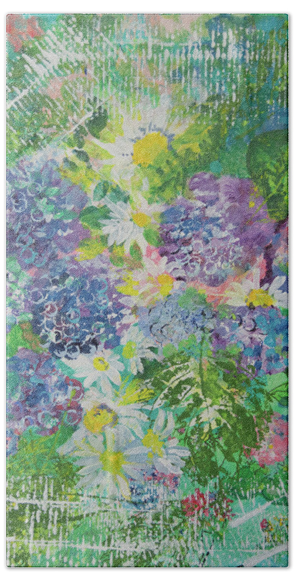 Garden Hand Towel featuring the mixed media Garden View by Julia Malakoff