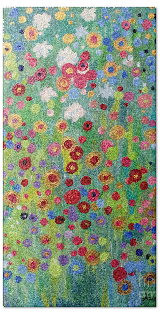 Garden Bath Towel featuring the painting Garden's Dance by Stacey Zimmerman