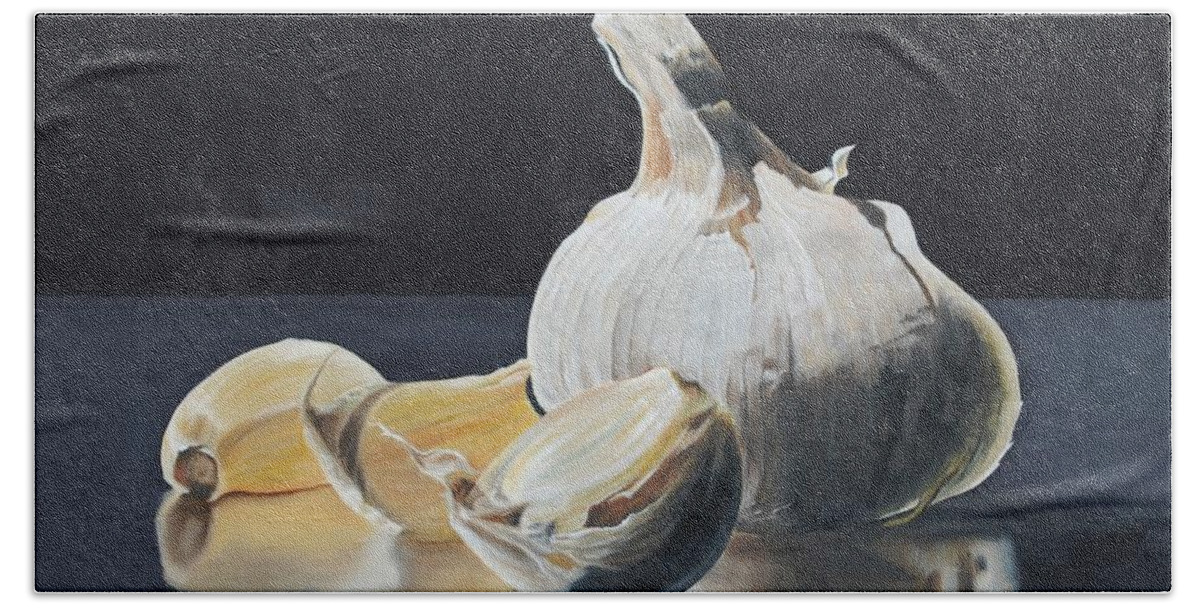 Realism Hand Towel featuring the painting Garlic I by Emily Page