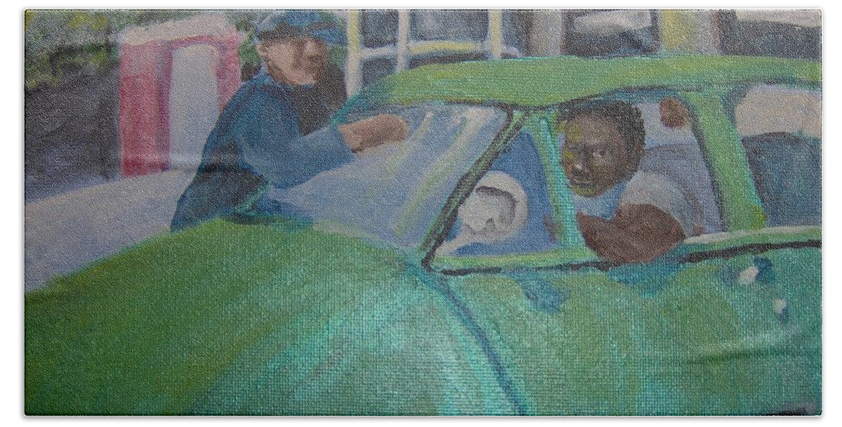 Gas Station Bath Towel featuring the painting Gas Station by Saundra Johnson