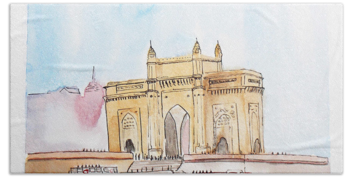 Bombay Bath Towel featuring the painting Gateway of India by Keshava Shukla