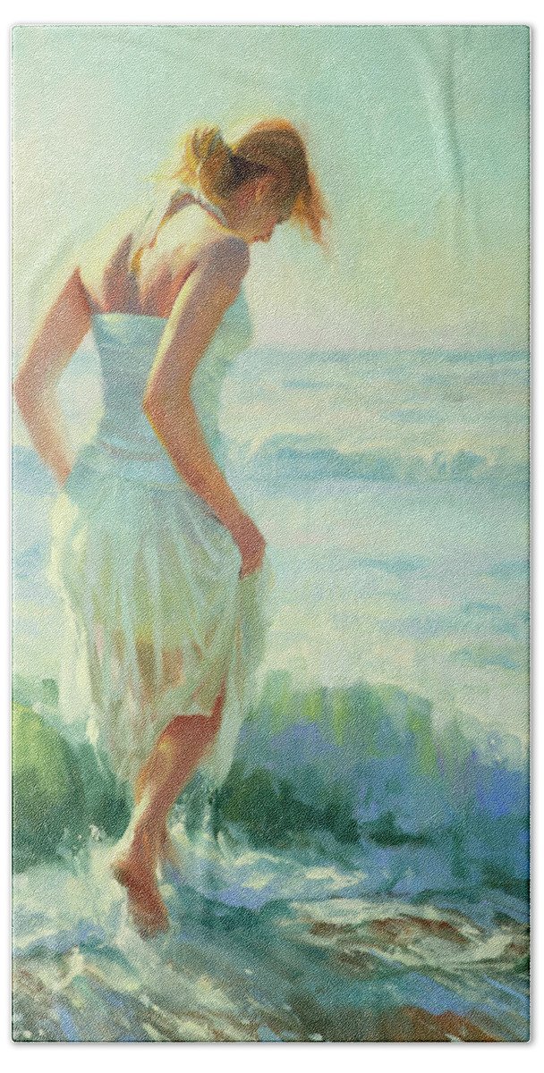 Seashore Hand Towel featuring the painting Gathering Thoughts by Steve Henderson