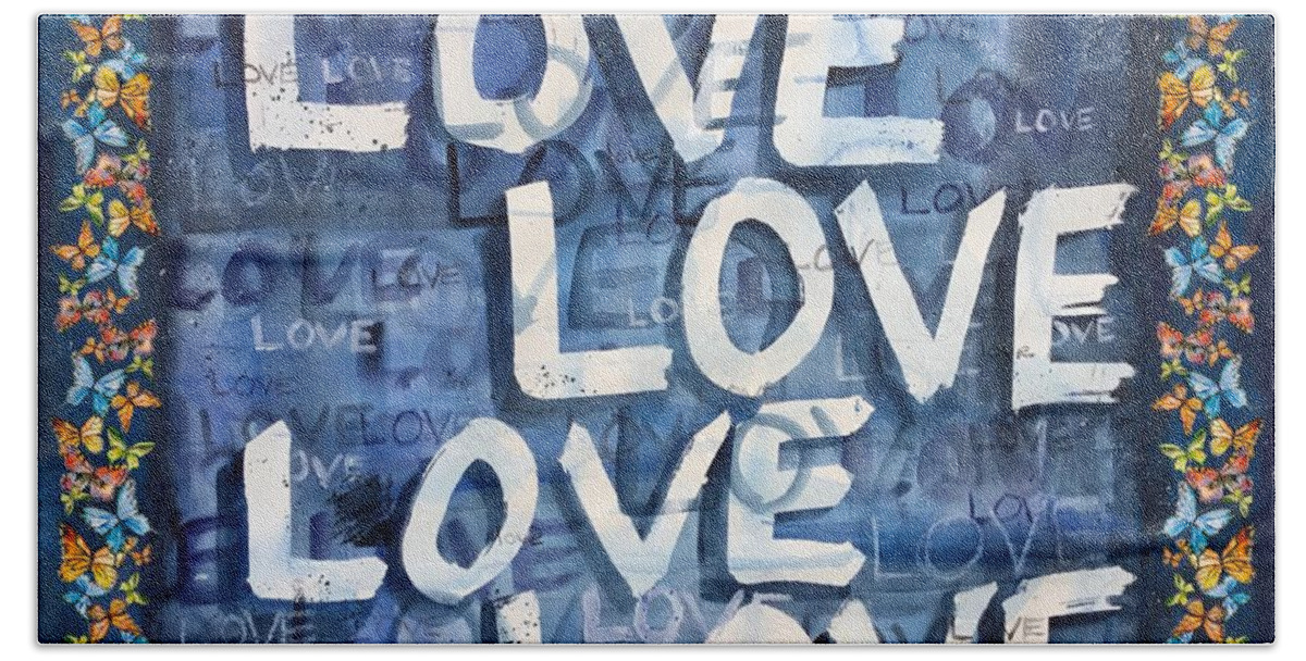 Love Hand Towel featuring the painting Love Blue by Liana Yarckin