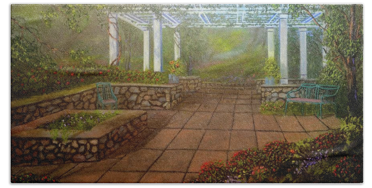 Landscape Hand Towel featuring the painting Gazebo by Michael Mrozik