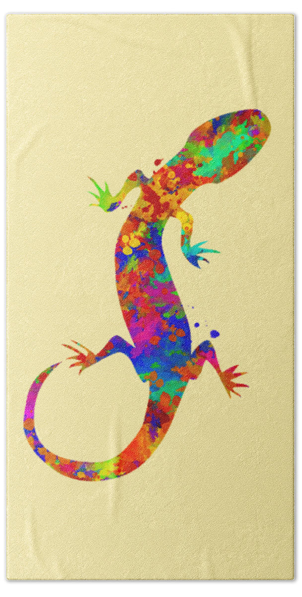 Gecko Bath Towel featuring the mixed media Gecko Watercolor Art by Christina Rollo