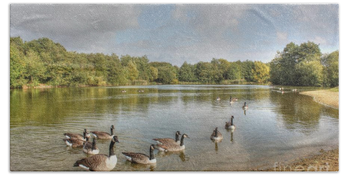 Texture Bath Towel featuring the photograph Geese on the Lake HDR by Vicki Spindler
