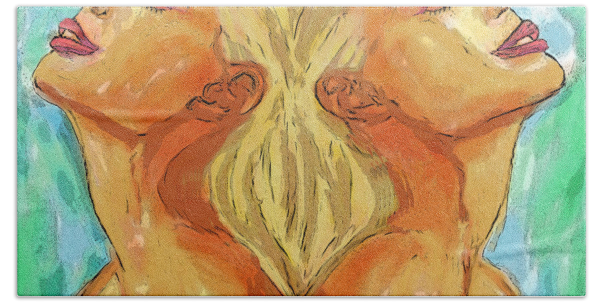 Gemini Hand Towel featuring the painting Gemini by Tony Franza