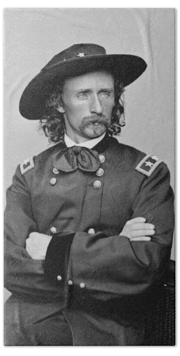 George Armstrong Custer Hand Towel featuring the photograph General George Armstrong Custer by War Is Hell Store